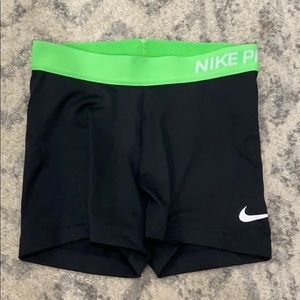 Nike Pro Athletic Shorts with Neon Green Band